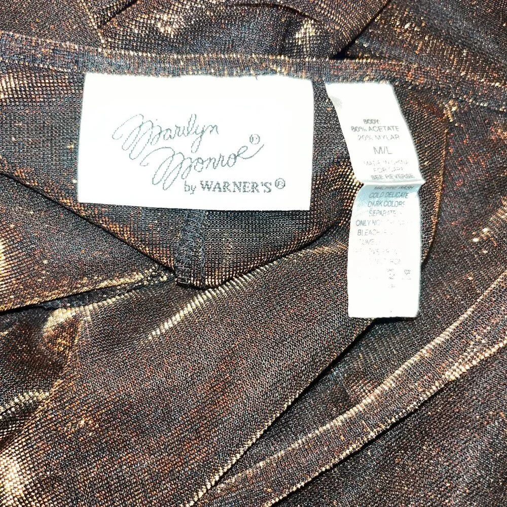 VINTAGE MARILY MONROE by WARNER'S COPPER METALLIC LONG SLIP DRESS SET  NWOT  M/L - Picture 10 of 16